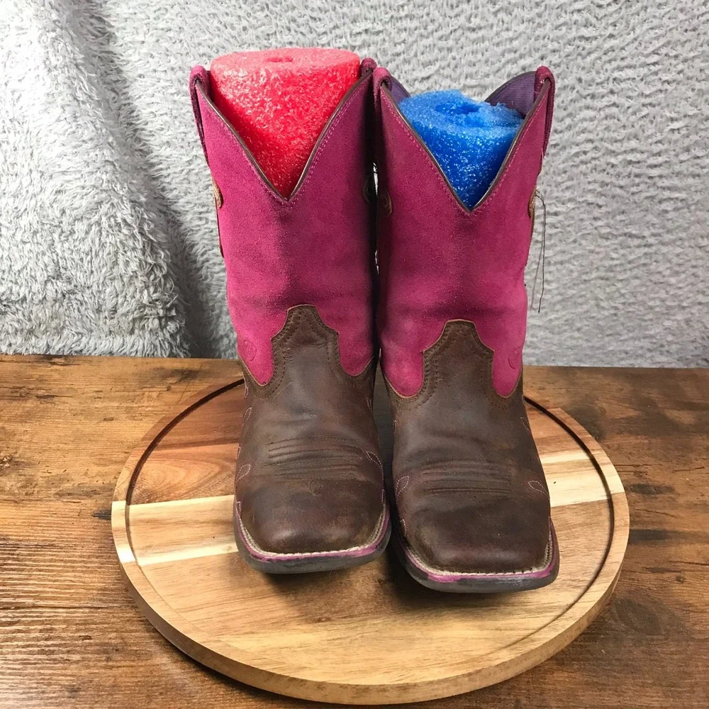 Ariat Crossroads Boots Girls 5.5 Womens 7 Fuschia Suede Cross Embellish Cowgirl